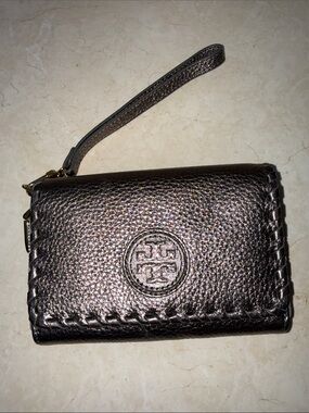 Tory Burch Metallic Bronze Pebbled Leather Wristlet